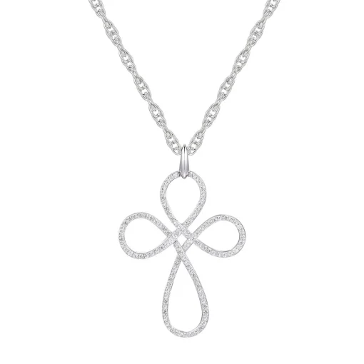 Diamond Cross Pendant With Loop Design In 10K White Gold (1/2 Ct. Tw.)