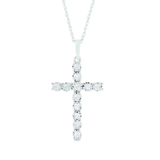 Diamond Cross Pendant With Illusion Settings In 10K White Gold (1/4 Ct. Tw.)
