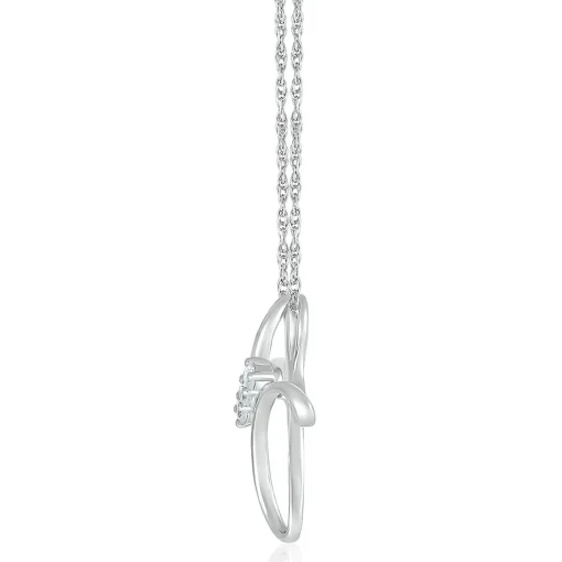 Diamond Cross Pendant With Three-Stone Design In 10K White Gold (1/8 Ct. Tw.)