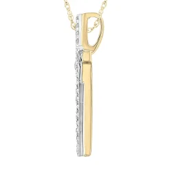Diamond Cross Pendant With Tilt In 10K Yellow & White Gold (1/7 Ct. Tw.)
