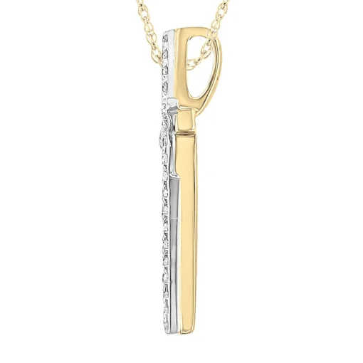 Diamond Cross Pendant With Tilt In 10K Yellow & White Gold (1/7 Ct. Tw.)