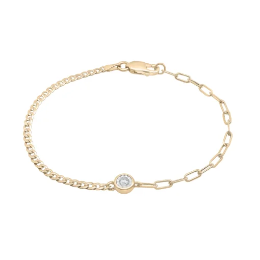 Diamond Cuban And Paperclip Chain Bracelet In Vermeil (1/10 Ct. Tw.)