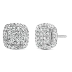 Diamond Cushion Cluster Halo Earrings In 14K White Gold (2 Ct. Tw.)