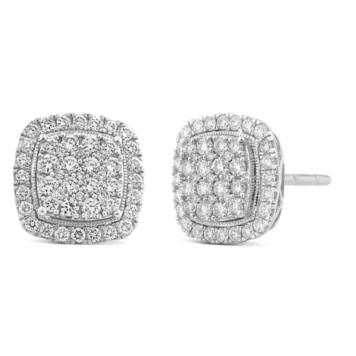 Diamond Cushion Cluster Halo Earrings In 14K White Gold (2 Ct. Tw.)