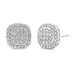 Diamond Cushion Cluster Halo Earrings In 14K White Gold (1 1/2 Ct. Tw.)