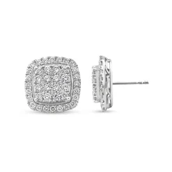 Diamond Cushion Cluster Halo Earrings In 14K White Gold (2 Ct. Tw.)