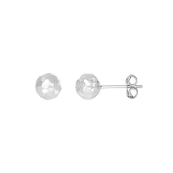 Diamond Cut Ball Stud Earrings In 14K White Gold