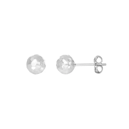 Diamond Cut Ball Stud Earrings In 14K White Gold