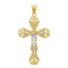 Diamond Cut Crucifix Charm In 14K Yellow & White Gold