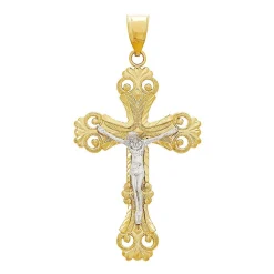 Diamond Cut Crucifix Charm In 14K Yellow & White Gold