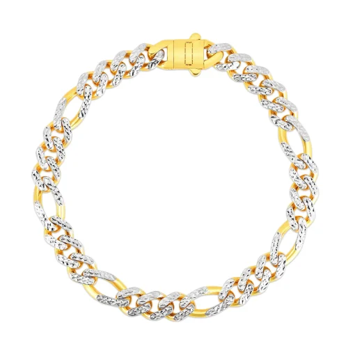 Diamond Cut Figaro Bracelet In 14K Yellow Gold, 8Mm, 8.25"