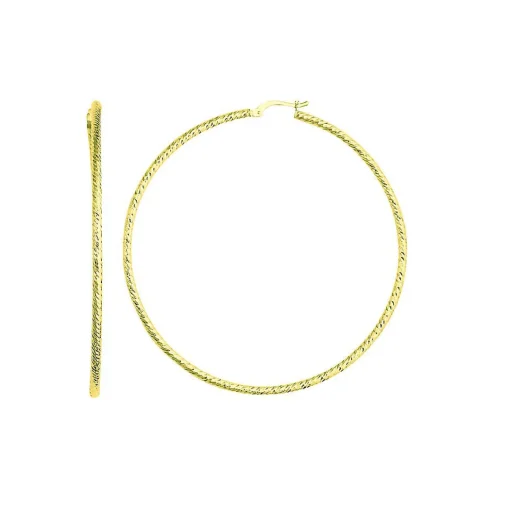 Diamond Cut Hoop Earrings In 14K Yellow Gold