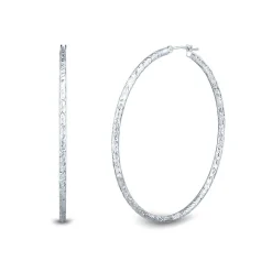 Diamond Cut Hoop Earrings In 14K White Gold
