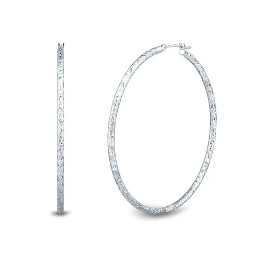 Diamond Cut Hoop Earrings In 14K White Gold