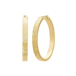 Diamond Cut Rectangular Hoop Earrings In 14K Yellow Gold