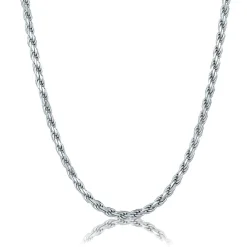 Diamond Cut Rope Chain In Sterling Silver, 20"