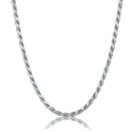 Diamond Cut Rope Chain In Sterling Silver, 20"