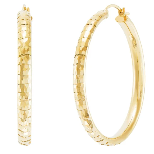 Diamond Cut Round Hoops In 14K Yellow Gold, 40Mm