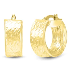 Diamond Cut Tube Hoop Earrings In 14K Yellow Gold
