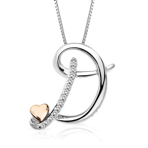 Diamond D Initial Pendant In Sterling Silver & 14K Rose Gold