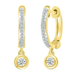 Diamond Dangle Hoop Earrings In 10K Yellow Gold (1/8 Ct. Tw.)