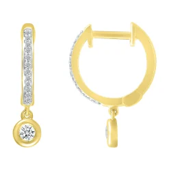 Diamond Dangle Hoop Earrings In 10K Yellow Gold (1/8 Ct. Tw.)