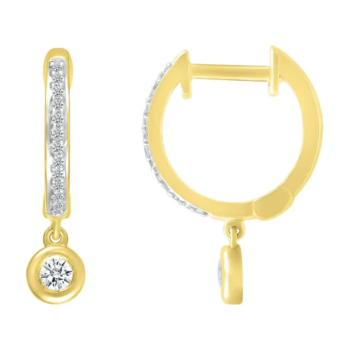 Diamond Dangle Hoop Earrings In 10K Yellow Gold (1/8 Ct. Tw.)