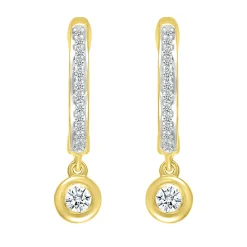 Diamond Dangle Hoop Earrings In 10K Yellow Gold (1/8 Ct. Tw.)