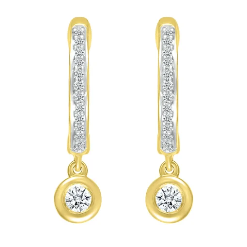 Diamond Dangle Hoop Earrings In 10K Yellow Gold (1/8 Ct. Tw.)