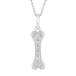 Diamond Dog Bone Pendant In 10K White Gold (1/10 Ct. Tw.)