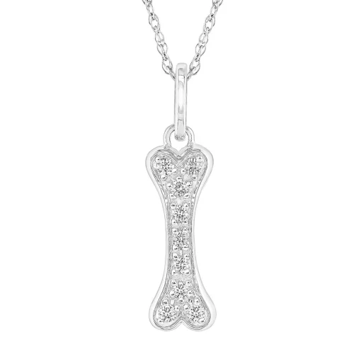 Diamond Dog Bone Pendant In 10K White Gold (1/10 Ct. Tw.)