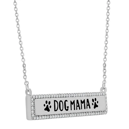 Diamond "Dog Mama" Necklace In Sterling Silver (1/5 Ct. Tw.)