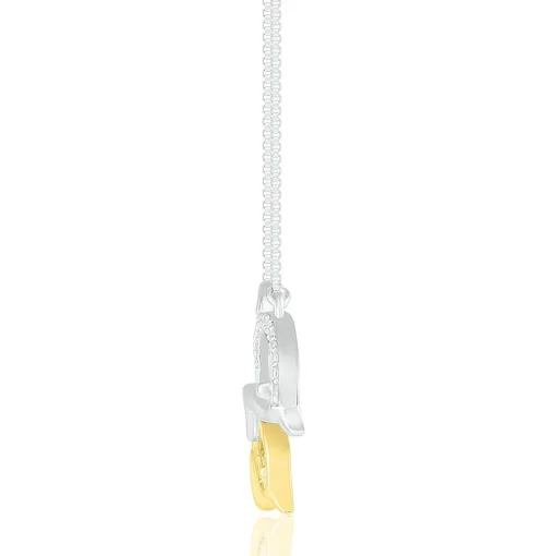 Diamond Dolphin Necklace In Sterling Silver & 14K Yellow Gold