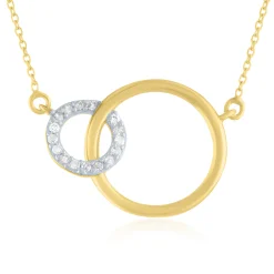 Diamond Double Circle Necklace In 10K Yellow Gold (1/10 Ct. Tw.)