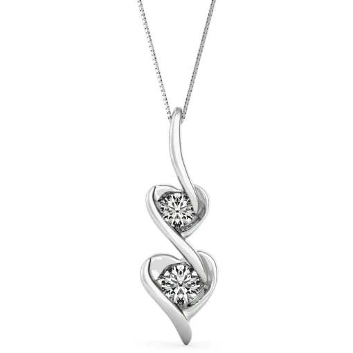Diamond Double Heart Pendant In 14K White Gold (1/8 Ct. Tw.)