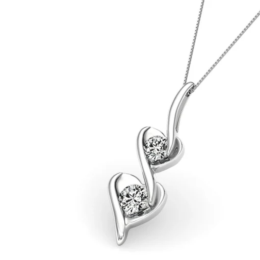 Diamond Double Heart Pendant In 14K White Gold (1/8 Ct. Tw.)