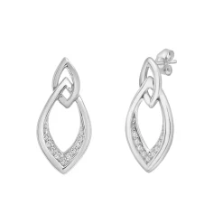 Diamond Double Rhombus Earrings In Sterling Silver (1/10 Ct. Tw.)