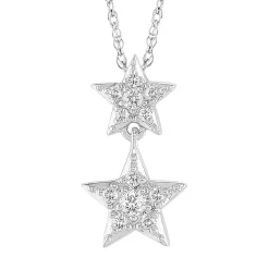 Diamond Double Star Pendant In 10K White Gold (1/10 Ct. Tw.)