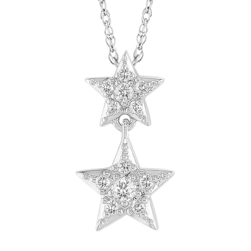 Diamond Double Star Pendant In 10K White Gold (1/10 Ct. Tw.)
