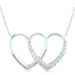 Diamond Double-Heart Pendant In 10K White Gold (1/5 Ct. Tw.)