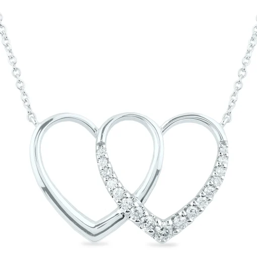 Diamond Double-Heart Pendant In 10K White Gold (1/5 Ct. Tw.)
