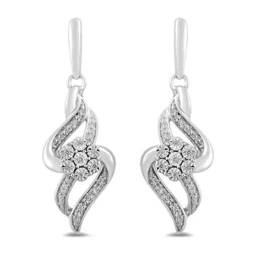 Diamond Drop Cluster Earrings In Sterling Silver (1/7 Ct. Tw.)