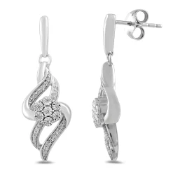 Diamond Drop Cluster Earrings In Sterling Silver (1/7 Ct. Tw.)