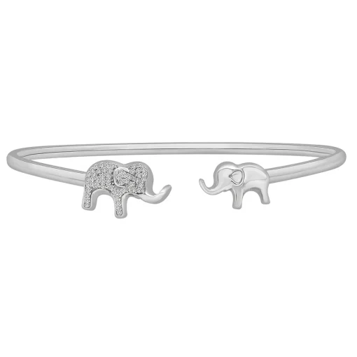 Diamond Elephant Bangle In Sterling Silver (1/7 Ct. Tw.)