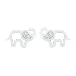 Diamond Elephant Earrings In Sterling Silver
