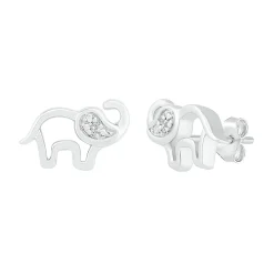 Diamond Elephant Earrings In Sterling Silver