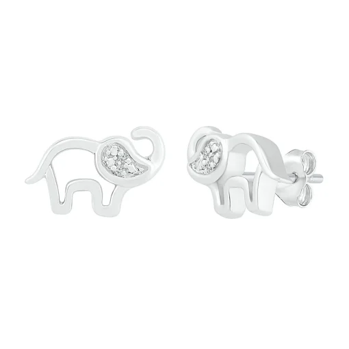 Diamond Elephant Earrings In Sterling Silver