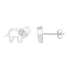 Diamond Elephant Earrings In Sterling Silver