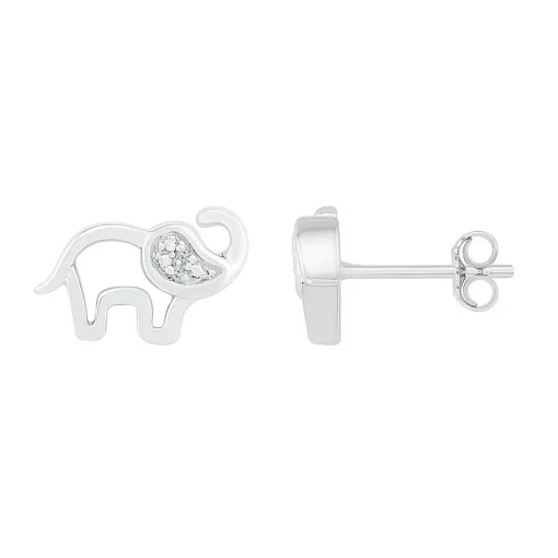 Diamond Elephant Earrings In Sterling Silver