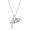 Diamond Evil Eye & Cross Charm Pedant In Sterling Silver & 10K Yellow Gold